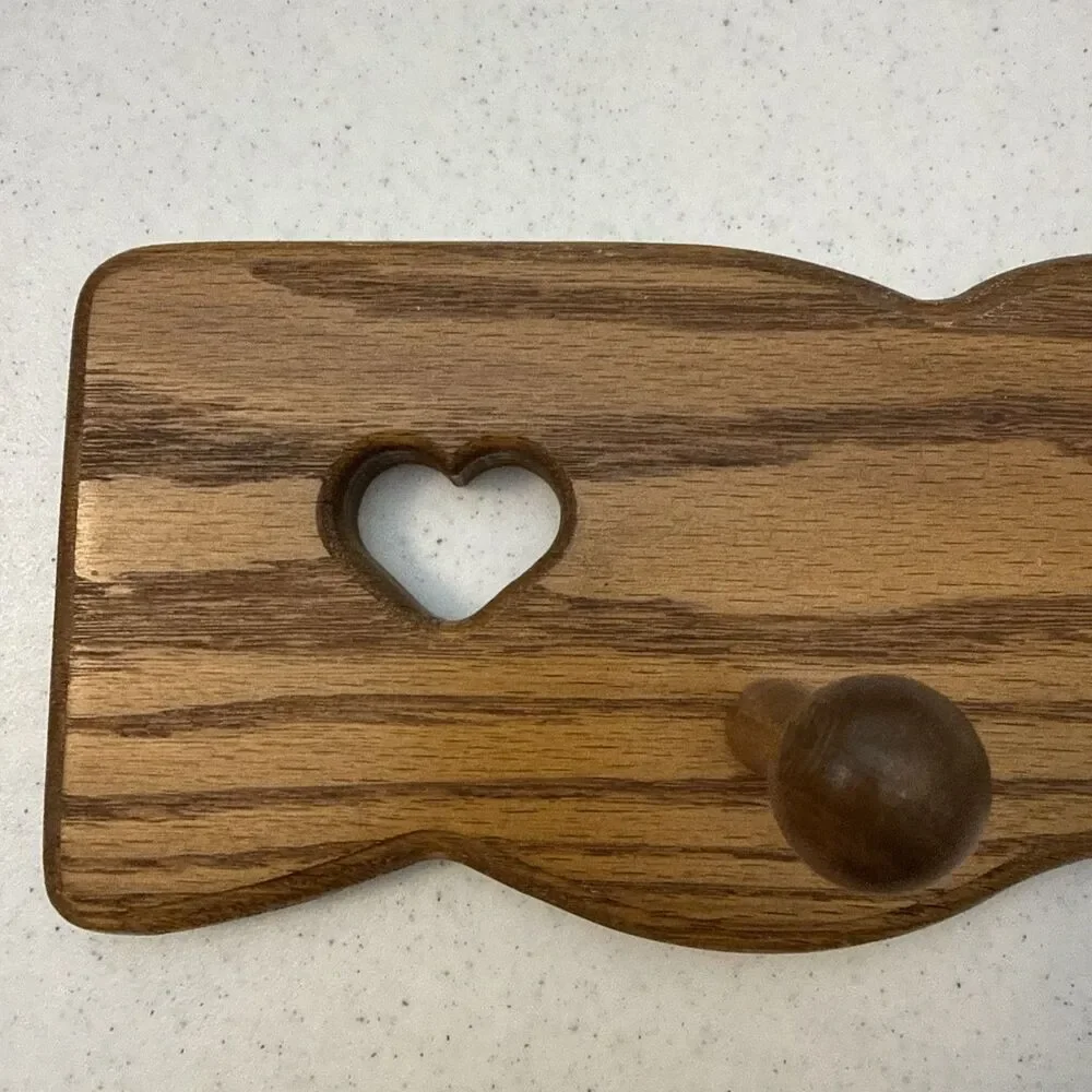 Vintage Wood Wall Shelf Heart Cutouts 2 Peg Hooks Country Cottagecore